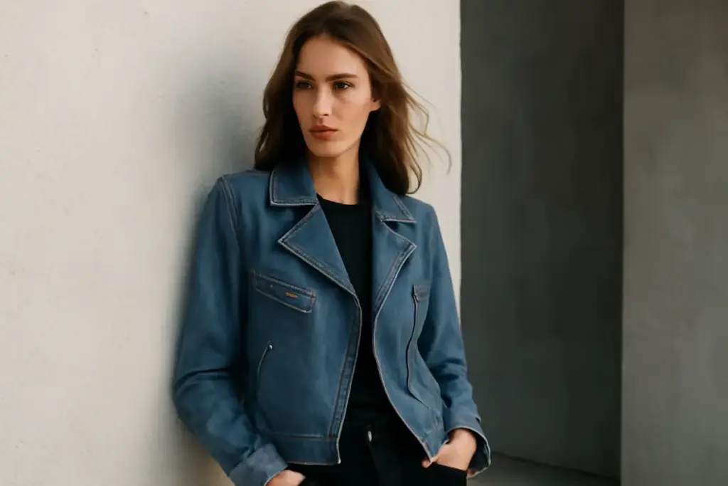 Chiodo in denim donna: quando preferirlo alla versione classica in pelle per una svolta moderna